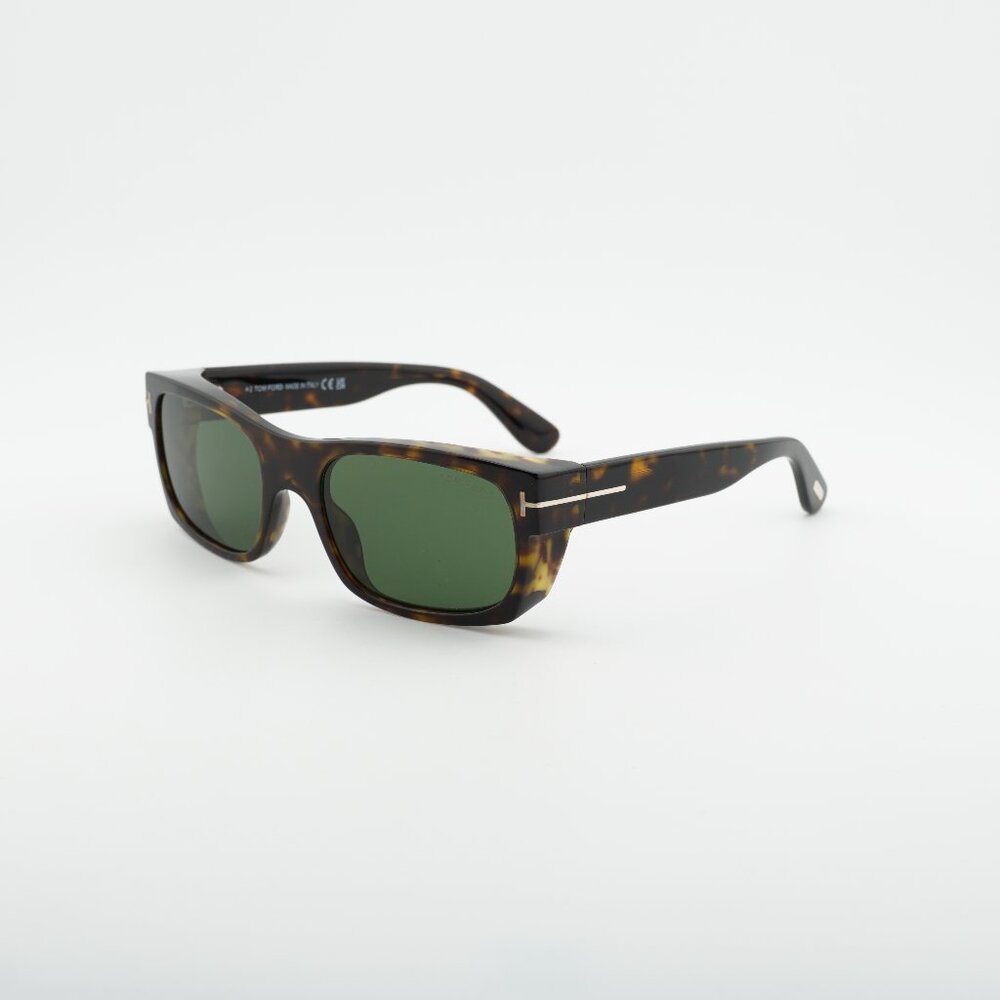 Tom Ford Juan FT1181 52N Sunglasses Havana Rectangle Frame, Green Lenses